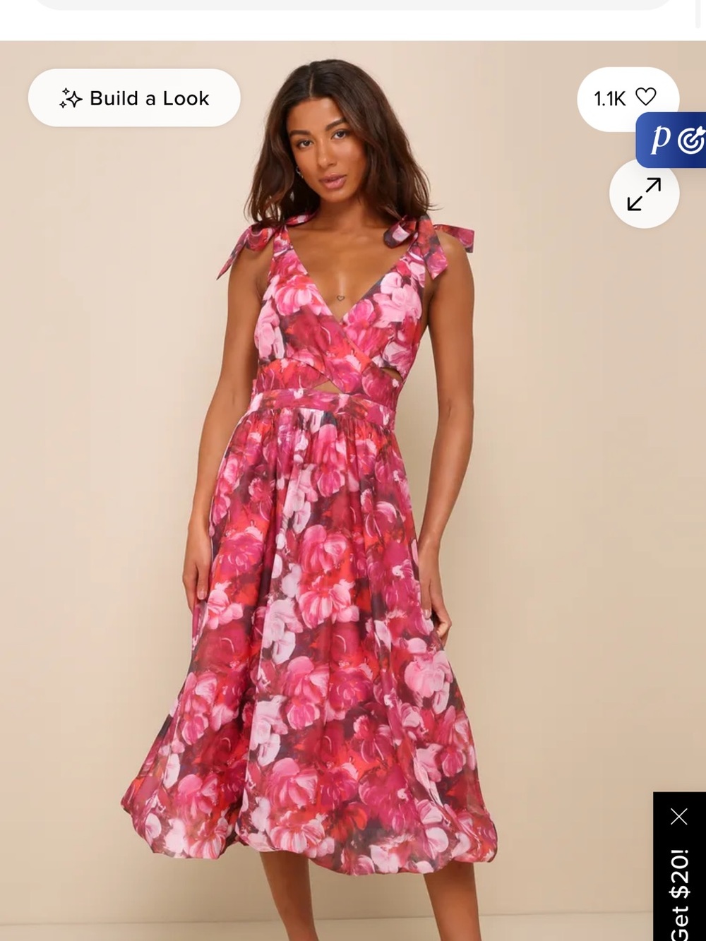Lulu's Pink Floral Tie-Shoulder Midi Dress